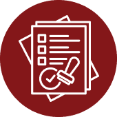 A graphic of a checklist and stamp